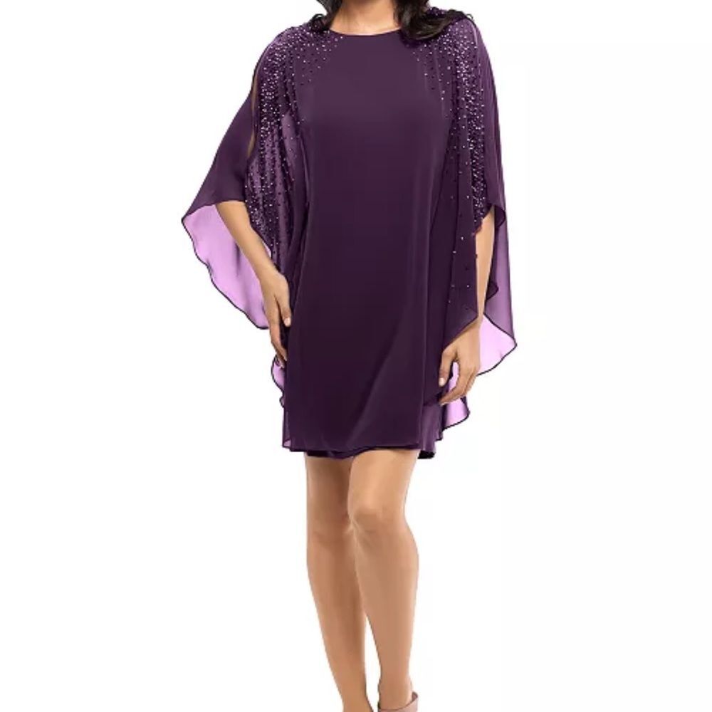 Elegant Purple Cape Dress with beading size 6